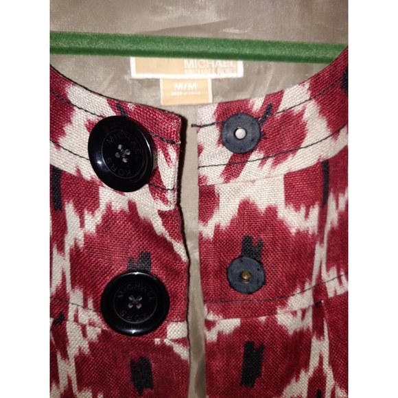Michael by Michael Kors Abstract Floral Tan and Red Linen Jacket Women's Medium - Picture 5 of 6